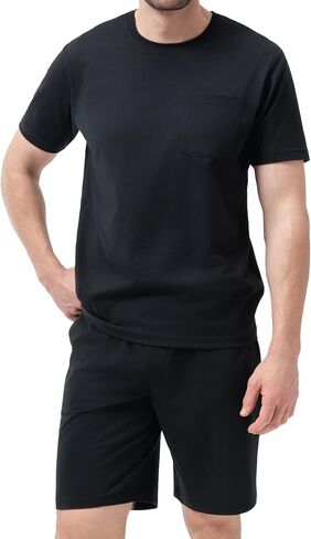 DAVID ARCHY Mens Pajamas Set - Cotton Short Sleeve Summer Sleepwear, Soft Breathable 2-Piece Lounge Set with Pockets in Kuwait