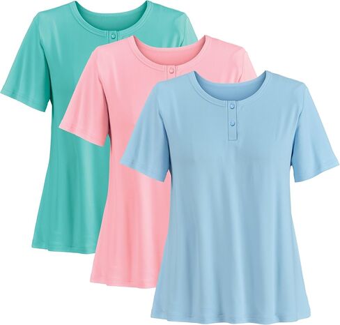 Collections Etc Henley-Style Scoop Neckline Pajama Tops - Set of 3 in Kuwait