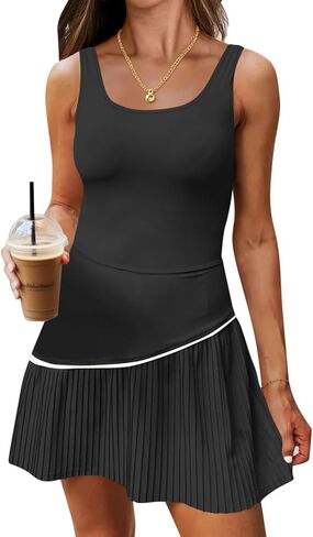 Fisoew Womens Tennis Dress with Built in Shorts and Bra Sleeveless Pleated Backless Golf Athletic Mini Dresses in Kuwait