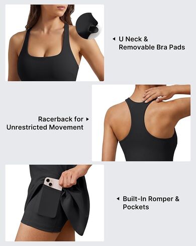 فستان تنس G4Free BareFeel Racerback للنساء برقبة على شكل حرف U وفساتين للتمرين مع شورت داخلي من حمالات الصدر in Kuwait