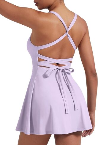 YEOREO CoreFlex Womens Tennis Dress Built in Shorts Pocket Padded Bras Workout Skirts Backless Tie Golf Dress in Kuwait