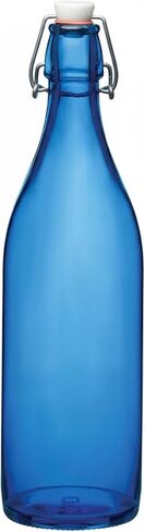 Fox Run Blue Flip Top Glass Bottle, 1 Liter Air Tight Bottle with Flip Top Lid, 12.5" x 3.4" in Kuwait