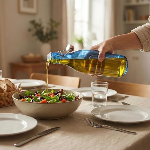 Fox Run Blue Flip Top Glass Bottle, 1 Liter Air Tight Bottle with Flip Top Lid, 12.5" x 3.4" in Kuwait