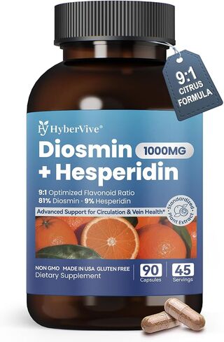 Diosmin Hesperidin 1000mg, High Potency Citrus Bioflavonoids Standardized to 81% Diosmin & 9% Hesperidin, Vein Support & Healthy Circulation, Made in USA, 90 Capsules in Kuwait