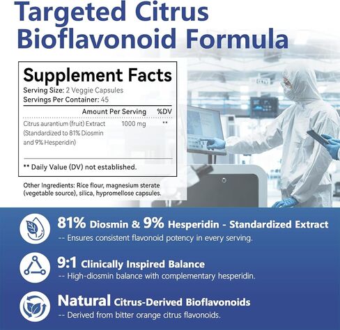 Diosmin Hesperidin 1000mg, High Potency Citrus Bioflavonoids Standardized to 81% Diosmin & 9% Hesperidin, Vein Support & Healthy Circulation, Made in USA, 90 Capsules in Kuwait