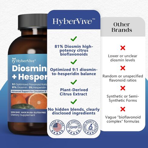 Diosmin Hesperidin 1000mg, High Potency Citrus Bioflavonoids Standardized to 81% Diosmin & 9% Hesperidin, Vein Support & Healthy Circulation, Made in USA, 90 Capsules in Kuwait