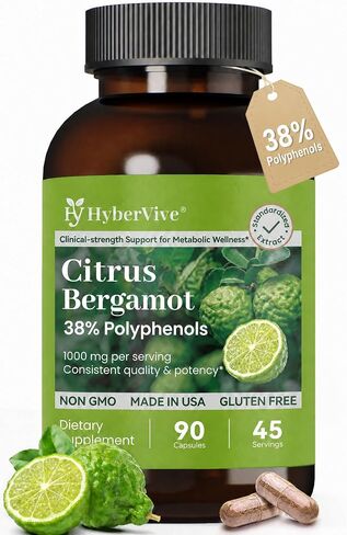 Citrus Bergamot Supplement 1000mg, Standardized 38% Polyphenols High-Potency Extract for Heart & Metabolic Wellness, Antioxidant-Rich Formula, Non-GMO, Made in USA, 90 Vegan Capsules in Kuwait
