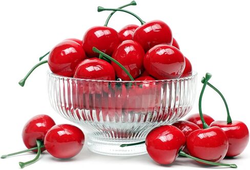 30 Pcs Fake Cherries, 30mm/1.18 Inch Artificial Red Cherry, Simulation Lifelike Fake Fruit for Home Kitchen Dining Decoration in Kuwait