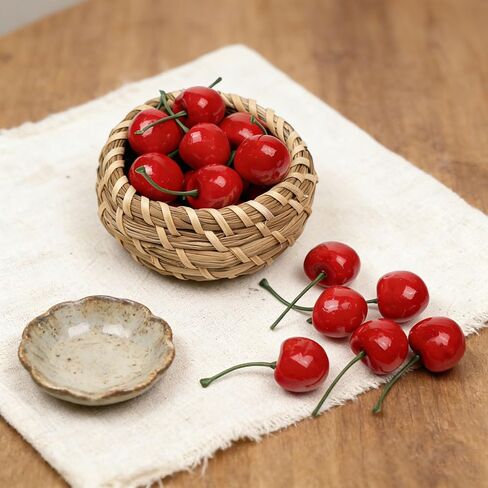 30 Pcs Fake Cherries, 30mm/1.18 Inch Artificial Red Cherry, Simulation Lifelike Fake Fruit for Home Kitchen Dining Decoration in Kuwait