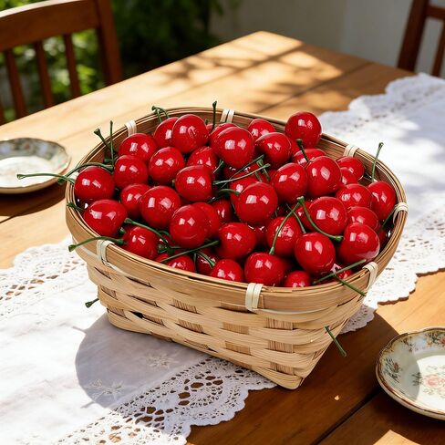 30 Pcs Fake Cherries, 30mm/1.18 Inch Artificial Red Cherry, Simulation Lifelike Fake Fruit for Home Kitchen Dining Decoration in Kuwait