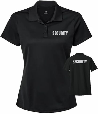 Womens Security Polo Shirt, Female Sized Cut, Short Sleeve, Cotton Blend, Button-Up Collar, Front Back Print in Kuwait