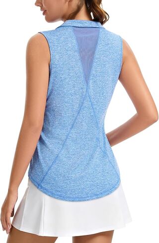 Zamowoty Golf Polo Shirts for Women Sleeveless Tennis Shirts with Mesh Backless,V Neck ,UPF 50+,Lightweight Quick Dry in Saudi Arabia