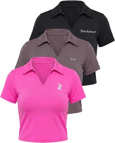 Juicy Couture Women's Cropped Polo Shirts Short Sleeve V Neck Dry Fit Golf Athletic Workout Gym Crop Top Collared Trendy Tops in Kuwait