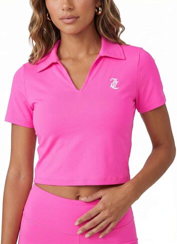 Juicy Couture Women's Cropped Polo Shirts Short Sleeve V Neck Dry Fit Golf Athletic Workout Gym Crop Top Collared Trendy Tops in Kuwait