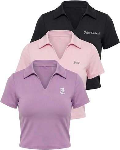 Juicy Couture Women's Cropped Polo Shirts Short Sleeve V Neck Dry Fit Golf Athletic Workout Gym Crop Top Collared Trendy Tops in Kuwait