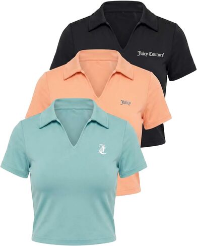 Juicy Couture Women's Cropped Polo Shirts Short Sleeve V Neck Dry Fit Golf Athletic Workout Gym Crop Top Collared Trendy Tops in Kuwait