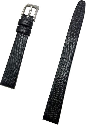 NewLife 12mm Black Genuine Leather Watchband | Tail Lizard Grain, Flat Replacement Bracelet Watchstrap that brings to Any Watch (Womens Standard Length) in Kuwait