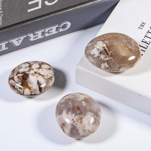 Rockcloud Irregular Polished Cherry Blossom Agate Worry Stone, Pocket Palm Stones Reiki Crystal Energy Stone for Home Office Decor, 1.57-2.75 Inches in Kuwait