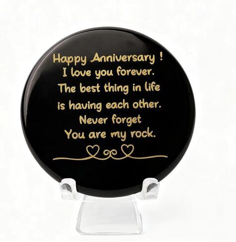 Happy Anniversary Stone, Natural Healing Crystal Gemstone Black Obsidian with Engraved Happy Anniversary Gifts, Heartwarming You are My Rock Wedding Presents for Decorative Anniversary in Saudi Arabia
