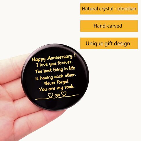 Happy Anniversary Stone, Natural Healing Crystal Gemstone Black Obsidian with Engraved Happy Anniversary Gifts, Heartwarming You are My Rock Wedding Presents for Decorative Anniversary in Saudi Arabia