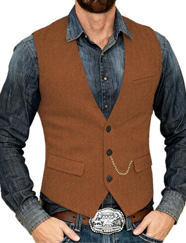 Drolia Men's Vintage Herringbone Tweed Suit Vest Wool Waistcoat Wedding in Saudi Arabia
