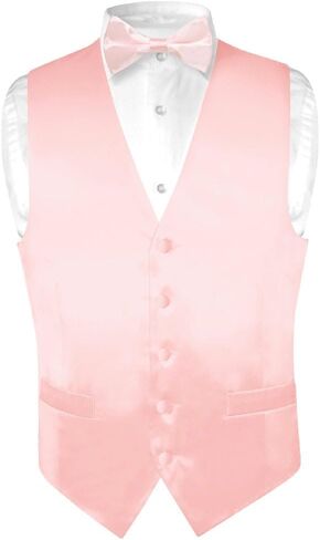 Biagio Men's SILK Dress Vest & Bow Tie Solid LIGHT PINK Color BowTie Set in Kuwait