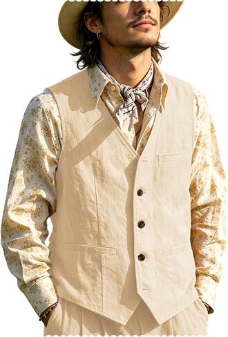 Vintage Men's Linen Lightweight Vest Casual Cotton Linen Blend Classic Design Groomsmen Waistcoat Summer in Saudi Arabia