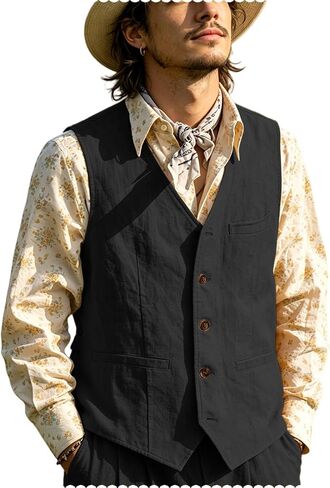 Vintage Men's Linen Lightweight Vest Casual Cotton Linen Blend Classic Design Groomsmen Waistcoat Summer in Saudi Arabia