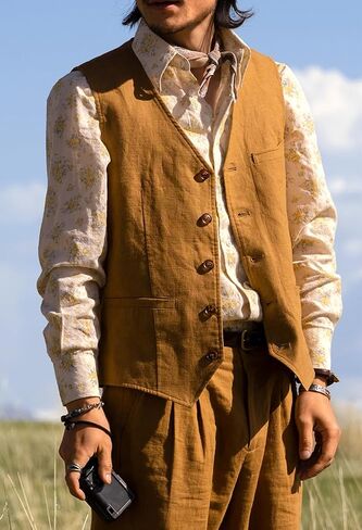 Vintage Men's Linen Lightweight Vest Casual Cotton Linen Blend Classic Design Groomsmen Waistcoat Summer in Saudi Arabia