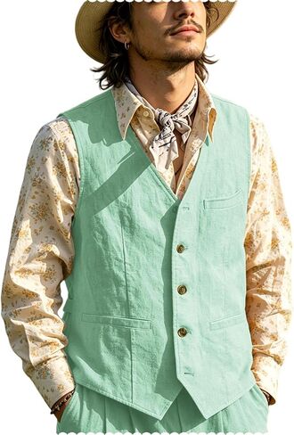 Vintage Men's Linen Lightweight Vest Casual Cotton Linen Blend Classic Design Groomsmen Waistcoat Summer in Saudi Arabia