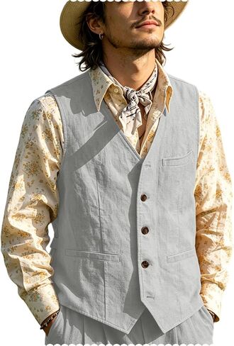 Vintage Men's Linen Lightweight Vest Casual Cotton Linen Blend Classic Design Groomsmen Waistcoat Summer in Saudi Arabia
