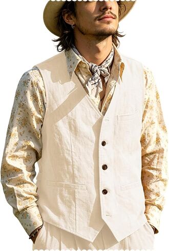 Vintage Men's Linen Lightweight Vest Casual Cotton Linen Blend Classic Design Groomsmen Waistcoat Summer in Saudi Arabia