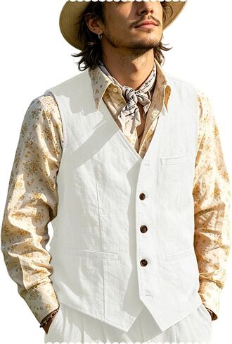 Vintage Men's Linen Lightweight Vest Casual Cotton Linen Blend Classic Design Groomsmen Waistcoat Summer in Saudi Arabia