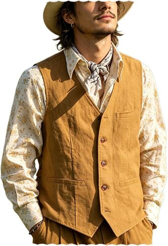Vintage Men's Linen Lightweight Vest Casual Cotton Linen Blend Classic Design Groomsmen Waistcoat Summer in Saudi Arabia