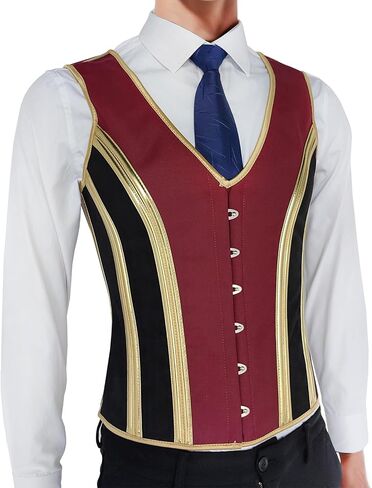 Men Corset Vest Lace Up Bones Medieval Waistcoat Tight Fitting Formal Tops Black Gold Vest Wedding Stage in Saudi Arabia