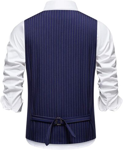 Mens Suit Vest Formal Casual Dress Vest with 3 Pockets Business Wedding Pinstripe Tuxedo Waistcoat Vest for Men in Kuwait
