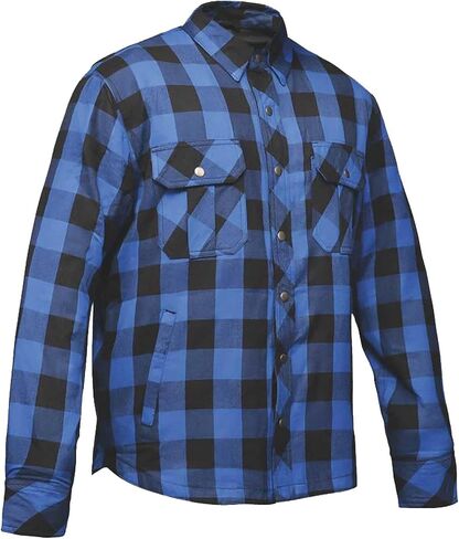 Derringer Men's Armored Zip & Snap Plaid Flannel Shirt Jacket, Blue/Black in Saudi Arabia