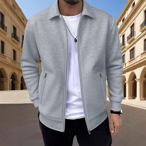 Men's Lightweight Waffle Knit Jacket, Casual Collared Long Sleeve Slim Fit Shirt Jacket for Daily Work Street Walking in Kuwait