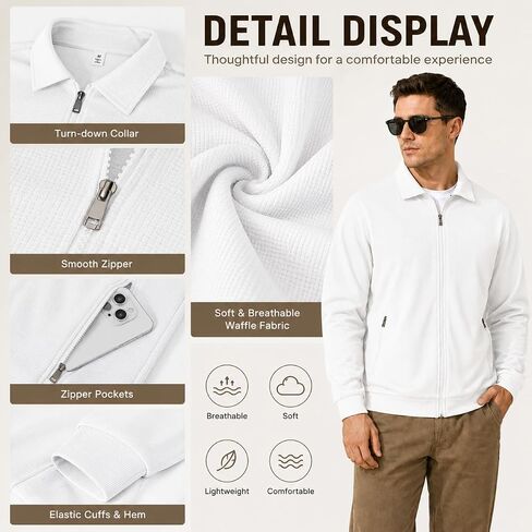 Men's Lightweight Waffle Knit Jacket, Casual Collared Long Sleeve Slim Fit Shirt Jacket for Daily Work Street Walking in Kuwait
