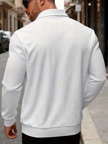 Men's Lightweight Waffle Knit Jacket, Casual Collared Long Sleeve Slim Fit Shirt Jacket for Daily Work Street Walking in Kuwait
