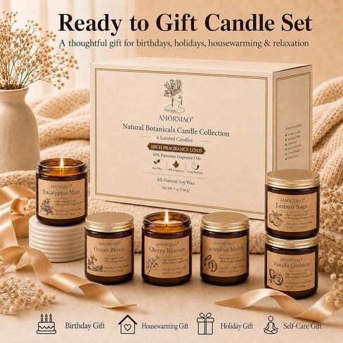 6 Pack Scented Candles for Home Scented: Soy Candles for Women Men, 42oz 300H Burning Aromatherapy Candle Set, Jar Candle Gift Set for Birthday, Scents of Eucalyptus/Sage/Cherry/Ocean/Melon/Vanilla in Saudi Arabia