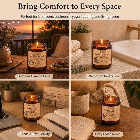 6 Pack Scented Candles for Home Scented: Soy Candles for Women Men, 42oz 300H Burning Aromatherapy Candle Set, Jar Candle Gift Set for Birthday, Scents of Eucalyptus/Sage/Cherry/Ocean/Melon/Vanilla in Saudi Arabia