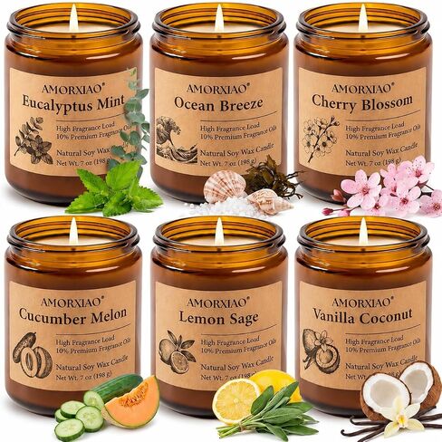 6 Pack Scented Candles for Home Scented: Soy Candles for Women Men, 42oz 300H Burning Aromatherapy Candle Set, Jar Candle Gift Set for Birthday, Scents of Eucalyptus/Sage/Cherry/Ocean/Melon/Vanilla in Saudi Arabia