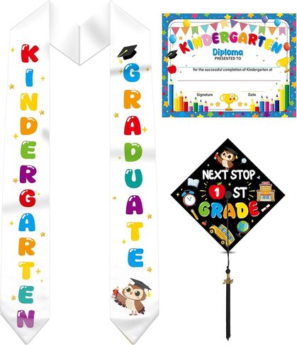 5th Grade Prechool Kindergarten Graduate Set, Graduation Cap and Colorful Letter Sash with Diploma Certificate in Kuwait