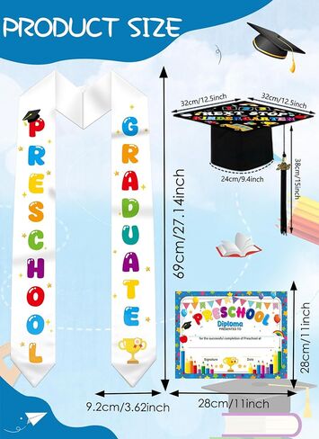 5th Grade Prechool Kindergarten Graduate Set, Graduation Cap and Colorful Letter Sash with Diploma Certificate in Kuwait