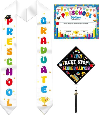 5th Grade Prechool Kindergarten Graduate Set, Graduation Cap and Colorful Letter Sash with Diploma Certificate in Kuwait