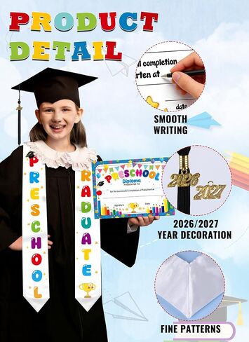 5th Grade Prechool Kindergarten Graduate Set, Graduation Cap and Colorful Letter Sash with Diploma Certificate in Kuwait