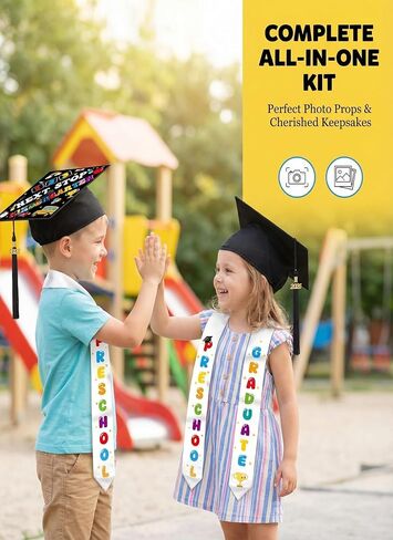 5th Grade Prechool Kindergarten Graduate Set, Graduation Cap and Colorful Letter Sash with Diploma Certificate in Kuwait