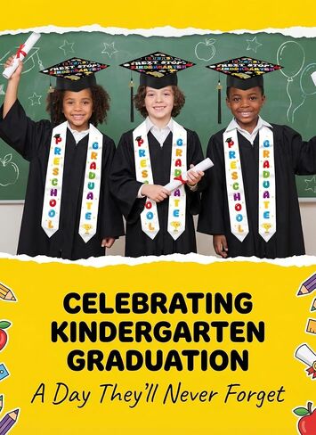 5th Grade Prechool Kindergarten Graduate Set, Graduation Cap and Colorful Letter Sash with Diploma Certificate in Kuwait