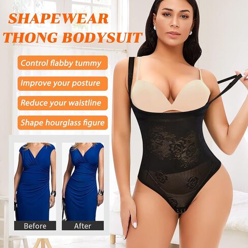 بدلة الجسم Werena Thong للنساء للتحكم في البطن، صدر مفتوح، مشكل الجسم، أنحف، ثونغ in Kuwait